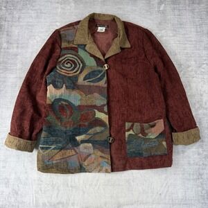 Villa Factory Jacket Women XL Burgundy Tapestry Floral Artsy Boho Made in Canada